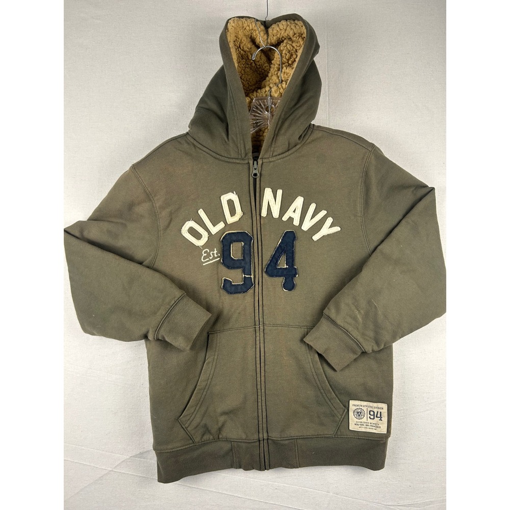 Old Navy Kids Sherpa Lined Full Zip Hoodie Green Est 94 Athletic Sweatshirt L 12